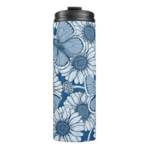 Blue spring, wild flowers, daisies thermal tumbler