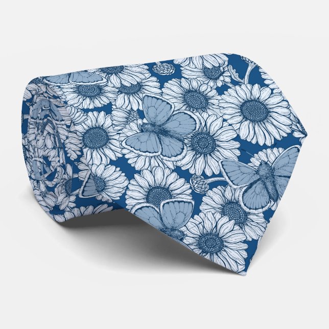Blue spring, wild flowers, daisies tie (Rolled)