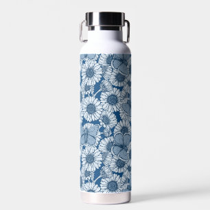 Blue spring, wild flowers, daisies water bottle