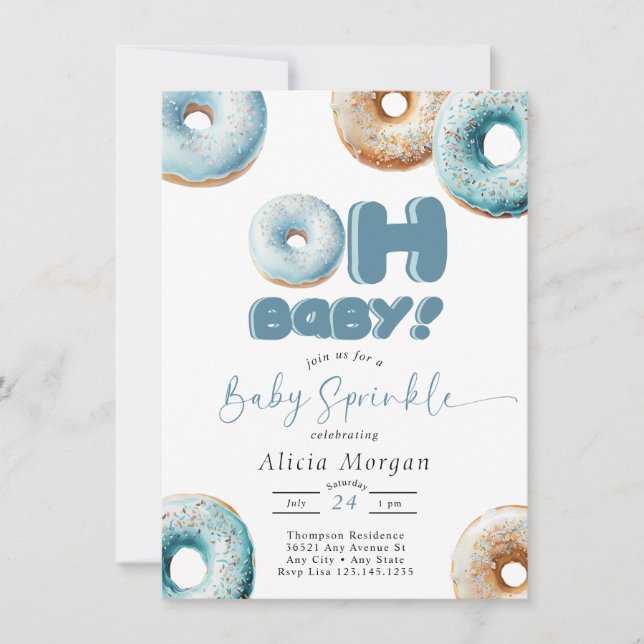 Blue Sprinkle | Doughnut | Baby Sprinkle Invitatio Invitation (Front)