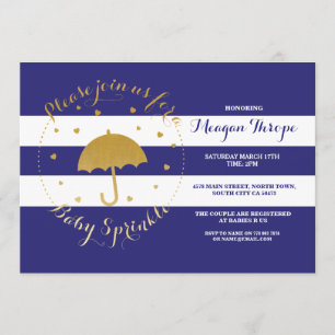 Blue Sprinkle Navy Blue Shower Gold Baby Invite