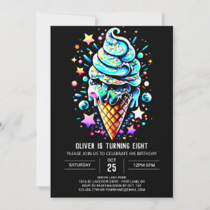 Blue Sprinkles Elegant Boy Ice Cream Birthday Invitation