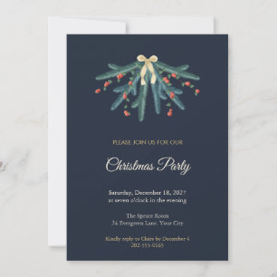 Blue Spruce and Berries Christmas Party Invitation