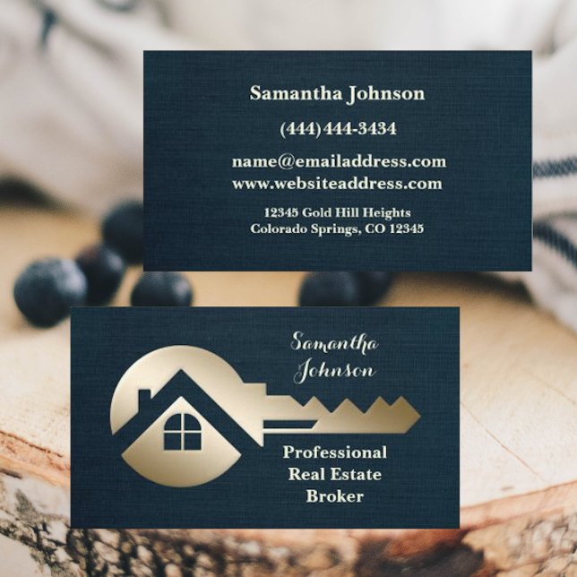 Blue Spruce Gold Key Real Estate Business Card (Creator Uploaded)