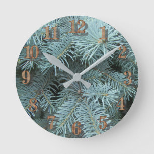 Blue spruce grey green rustic evergreen tree round clock