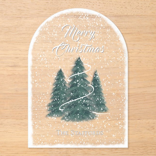 Blue Spruce Snowfall Acrylic Christmas Card Acrylic Invitations (Front)