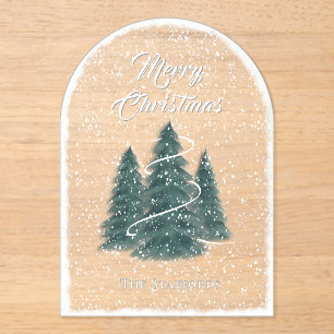 Blue Spruce Snowfall Acrylic Christmas Card Invitations