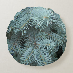 Blue spruce tree grey green rustic round cushion