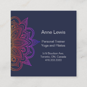 Blue Square Business Card with Floral Mandala