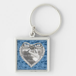 Blue Square Diamond Heart Frame Keychain