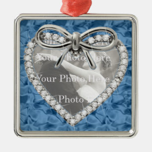 Blue Square Diamond Heart Frame Ornament .