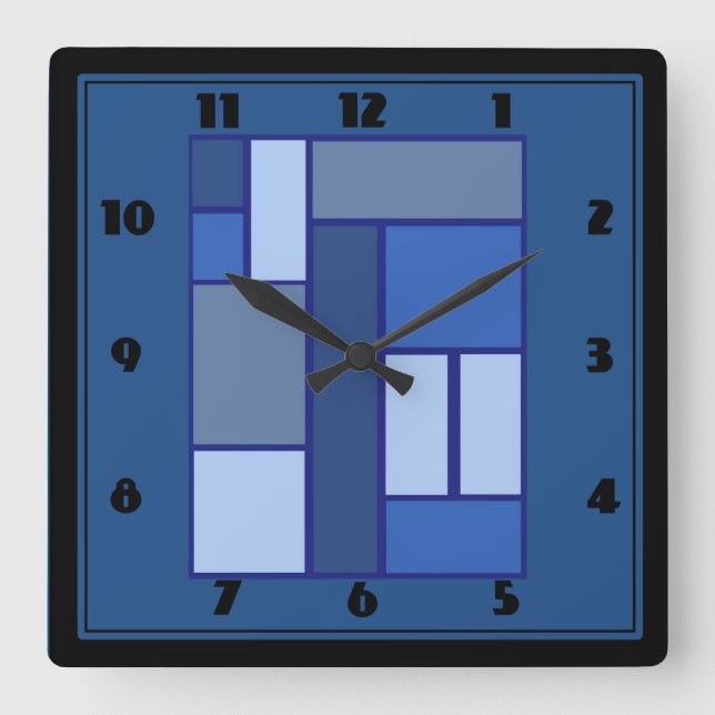 Blue Square Geometric - Emotion Form and Colour Square Wall Clock (Front)