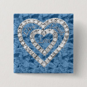 Blue Square Live Laugh Love Diamond Heart Button