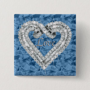 Blue Square Love Diamond Heart Button