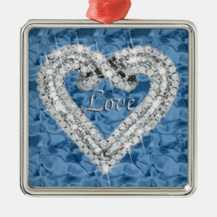 Blue Square Love Diamond Heart Ornament