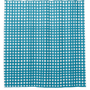 Blue square mesh grid  shower curtain