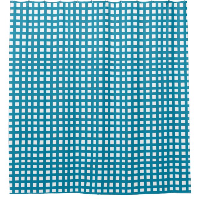 Blue square mesh grid  shower curtain (Front)