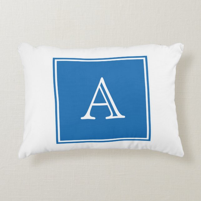 Blue Square Monogram Accent Pillow (Front)