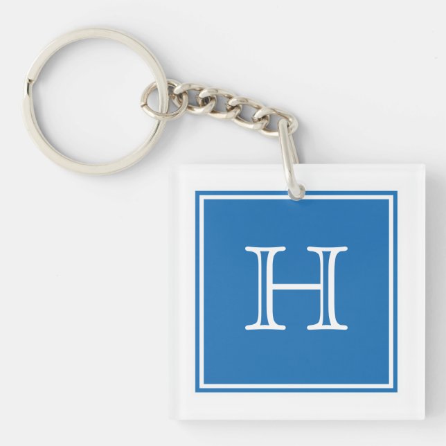 Blue Square Monogram Acrylic Keychain (Front)