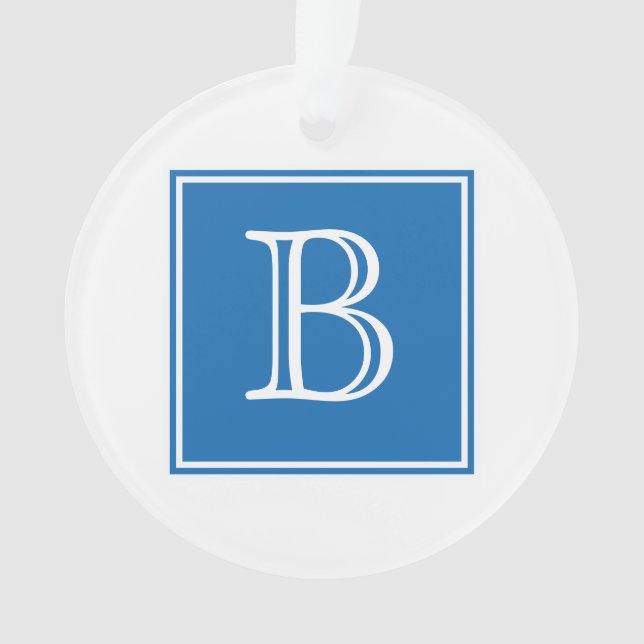 Blue Square Monogram Acrylic Ornament (Front)