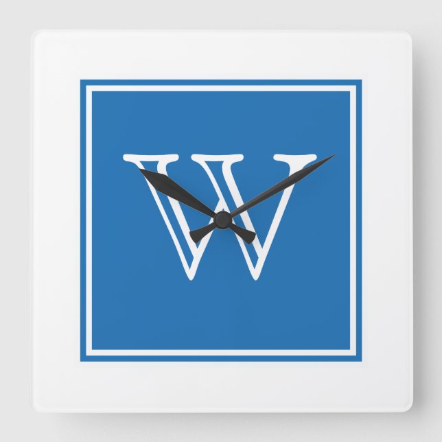 Blue Square Monogram Clock (Front)
