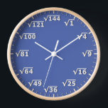 Blue Square Root Clock Math Mathematics Clock<br><div class="desc">square root clock, fun math wall clock, mathematics student classroom time, maths teacher class hours, number geek nerd humour, squareroot calculation school lesson, calculating calculations sums,  numbers, elementary primary secondary school, high school college university</div>