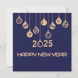 Blue Square wish card New Year with Christmas ball