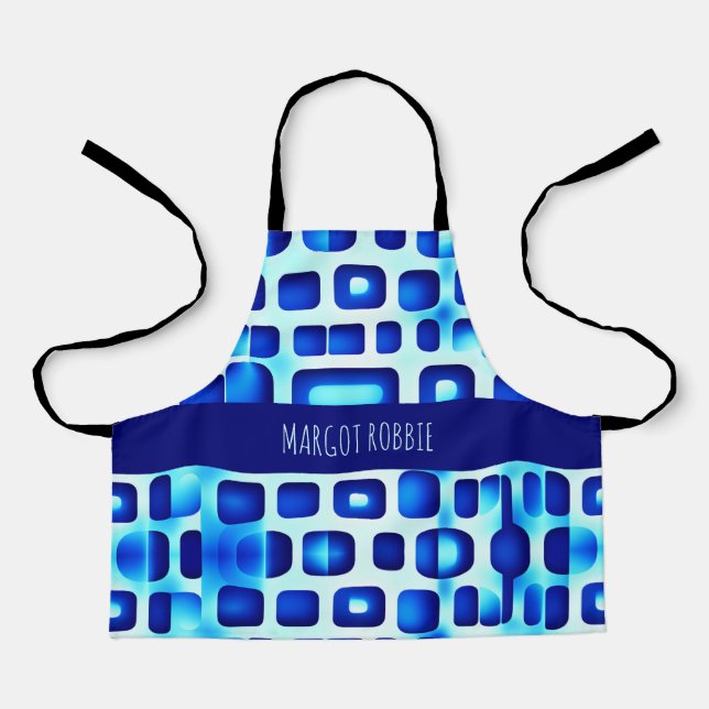 Blue Squares and Rectangles Isometric Pattern Apron (Front)