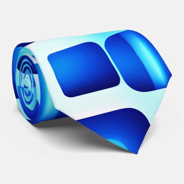 Blue Squares and Rectangles Isometric Pattern Tie (Rolled)
