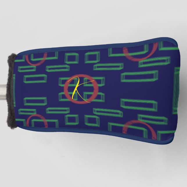 Blue Squares Geometric  Golf Head Cover (Front)