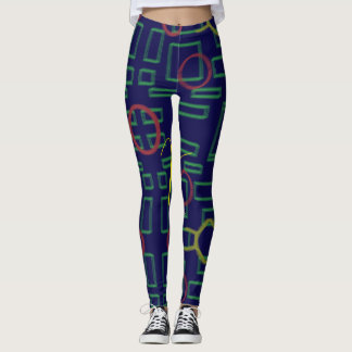 Blue Squares Geometric Leggings