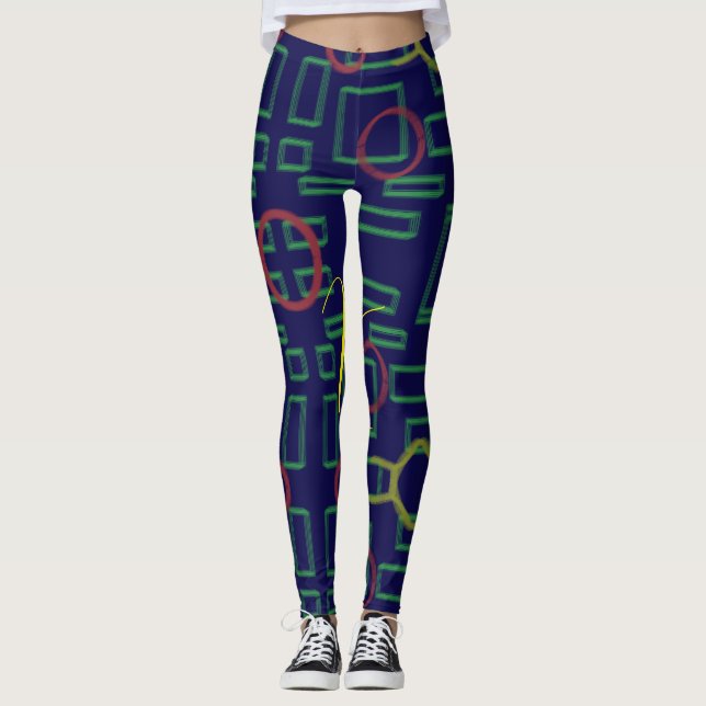 Blue Squares Geometric  Leggings (Front)