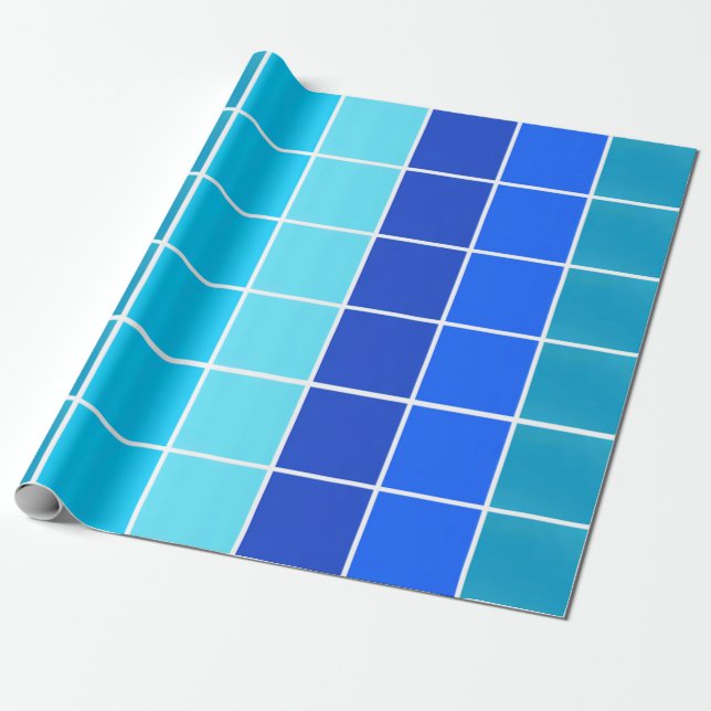 Blue Squares Gradient Stripes Wrapping Paper (Unrolled)