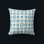 Blue Squares in Blue Squares Cushion<br><div class="desc">Mid Century Modern blue squares within more blue squares. The squares are slightly larger on one side of the pillow than on the other for a unique throw pillow. The silver and blue of the squares will work with many design styles, not only just mid-century modern or retro.</div>