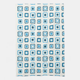 Blue Squares in Blue Squares in Blue Squares Tea Towel
