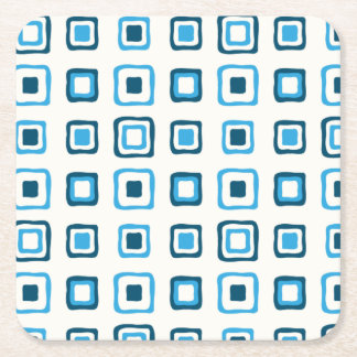 Blue Squares in Blue Squares - Reusable Square Paper Coaster