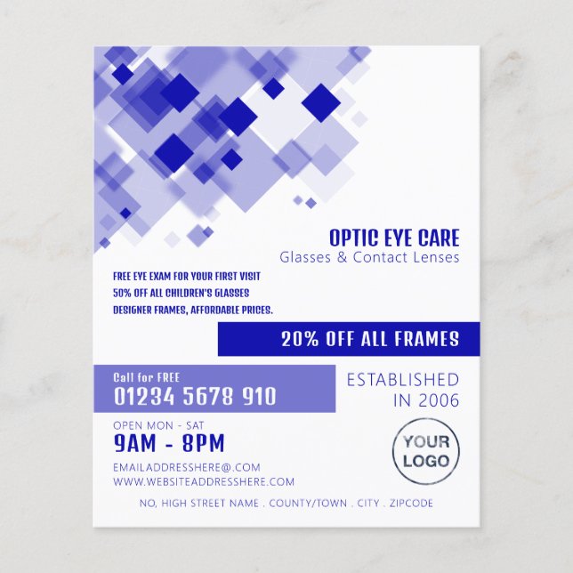 Blue Squares, Optician, Technical Practitioner Flyer (Front)