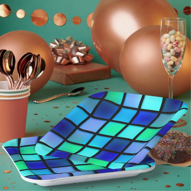 Blue Squares Paper Plate (Multi)