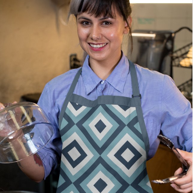 Blue Squares Pattern Apron (3d geometric shape pattern )