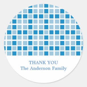 Blue Squares Pattern Classic Round Sticker
