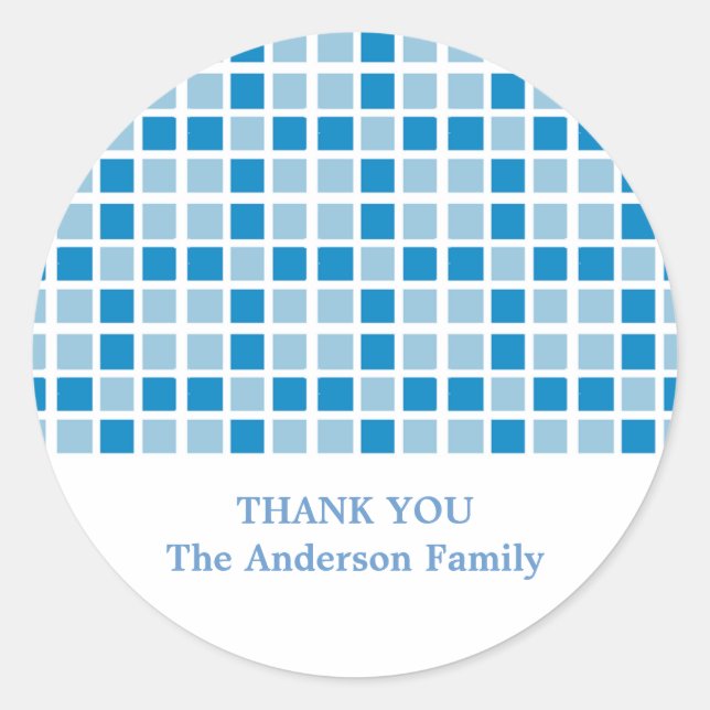 Blue Squares Pattern Classic Round Sticker (Front)
