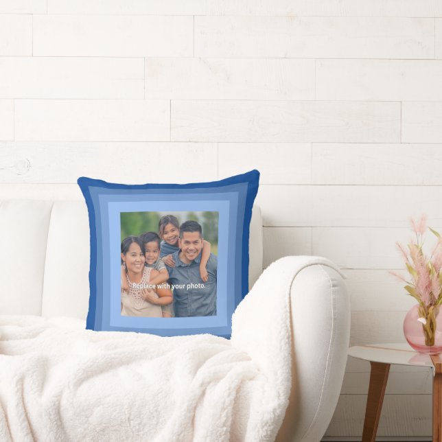 Blue Squares Picture Frames Add Photo Throw Pillow (Couch)
