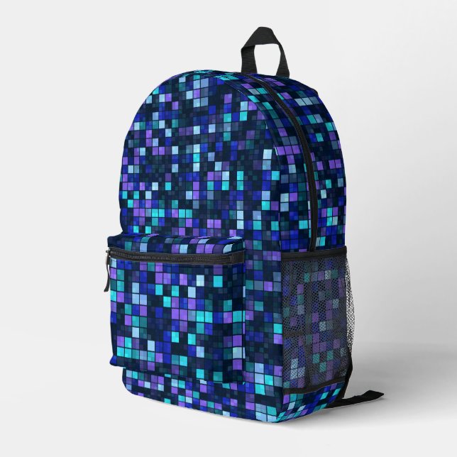 Blue Squares  Printed Backpack (Back Corner Right)