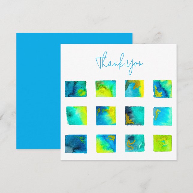 Blue squares watercolor abstract card (Front/Back)