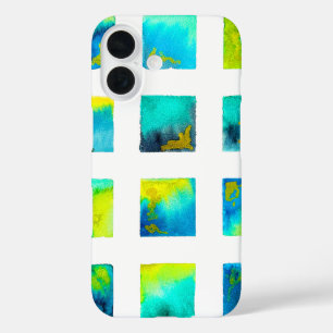 Blue squares watercolor abstract iPhone 16 case