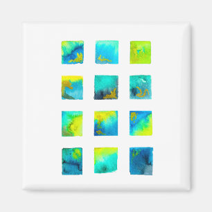Blue squares watercolor abstract magnet
