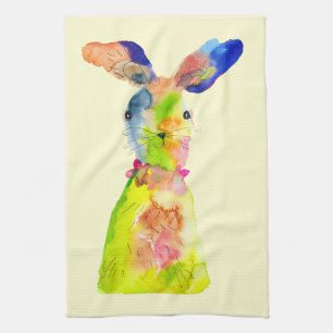 Blue squares watercolor abstract tea towel