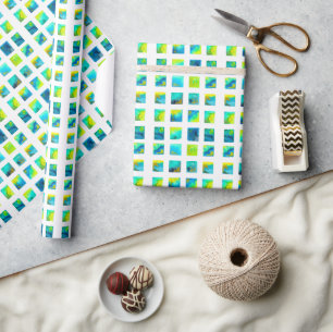 Blue squares watercolor abstract wrapping paper