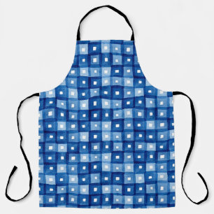 Blue Squares, Watercolor Seamless Mosaic. Apron