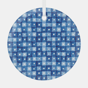 Blue Squares, Watercolor Seamless Mosaic. Glass Tree Decoration